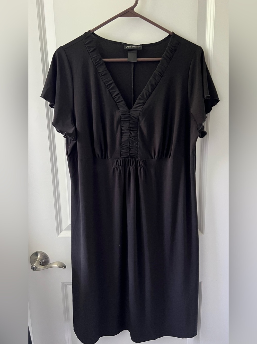 Lane Bryant Black V-Neck Ruffle Detail Jersey Dress